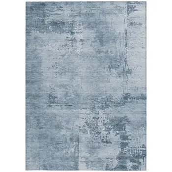 10' X 14' Denim Blue And Silver Abstract Washable Indoor Outdoor Area Rug