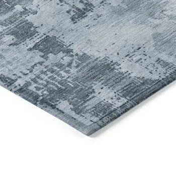 10' X 14' Denim Blue And Silver Abstract Washable Indoor Outdoor Area Rug