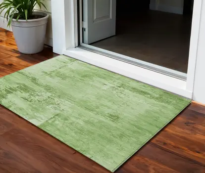 3' X 5' Green And Ivory Abstract Washable Indoor Outdoor Area Rug