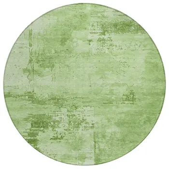 8' Green And Ivory Round Abstract Washable Indoor Outdoor Area Rug