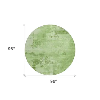 8' Green And Ivory Round Abstract Washable Indoor Outdoor Area Rug