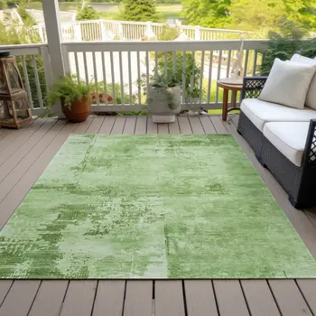 10' X 14' Green And Ivory Abstract Washable Indoor Outdoor Area Rug