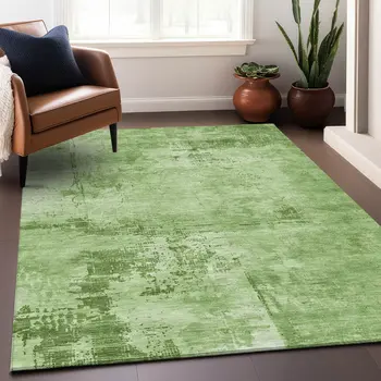 10' X 14' Green And Ivory Abstract Washable Indoor Outdoor Area Rug