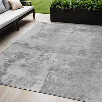 5' X 8' Gray And Silver Abstract Washable Indoor Outdoor Area Rug
