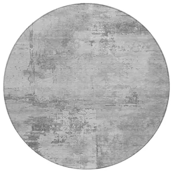 8' Gray And Silver Round Abstract Washable Indoor Outdoor Area Rug