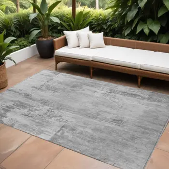 8' X 10' Gray And Silver Abstract Washable Indoor Outdoor Area Rug