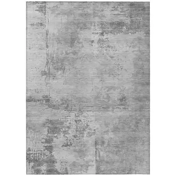 8' X 10' Gray And Silver Abstract Washable Indoor Outdoor Area Rug