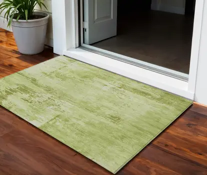 3' X 5' Lime Green And Ivory Abstract Washable Indoor Outdoor Area Rug