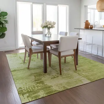 3' X 5' Lime Green And Ivory Abstract Washable Indoor Outdoor Area Rug