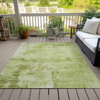 5' X 8' Lime Green And Ivory Abstract Washable Indoor Outdoor Area Rug