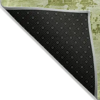 8' Lime Green And Ivory Round Abstract Washable Indoor Outdoor Area Rug