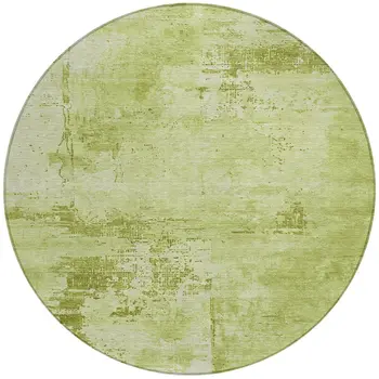 8' Lime Green And Ivory Round Abstract Washable Indoor Outdoor Area Rug