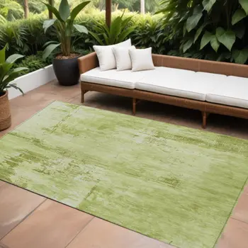 10' X 14' Lime Green And Ivory Abstract Washable Indoor Outdoor Area Rug