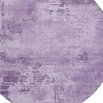 8' Lavender And Purple Round Abstract Washable Indoor Outdoor Area Rug