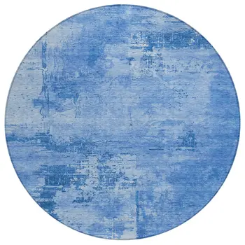 8' Navy Blue And Ivory Round Abstract Washable Indoor Outdoor Area Rug
