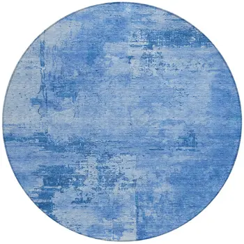 8' Navy Blue And Ivory Round Abstract Washable Indoor Outdoor Area Rug
