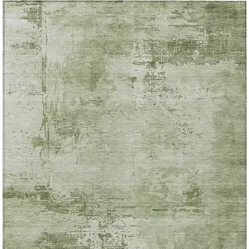 3' X 5' Olive Green And Ivory Abstract Washable Indoor Outdoor Area Rug