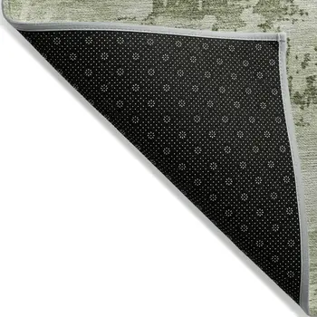 5' X 8' Olive Green And Ivory Abstract Washable Indoor Outdoor Area Rug