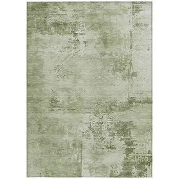 8' X 10' Olive Green And Ivory Abstract Washable Indoor Outdoor Area Rug