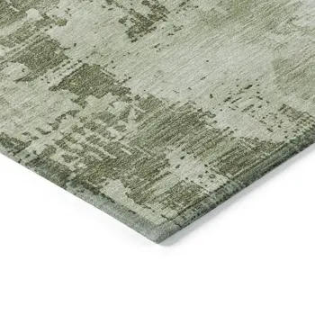 9' X 12' Olive Green And Ivory Abstract Washable Indoor Outdoor Area Rug