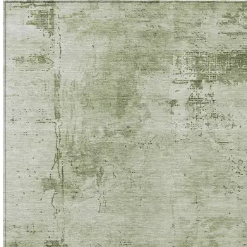 9' X 12' Olive Green And Ivory Abstract Washable Indoor Outdoor Area Rug