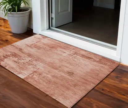 3' X 5' Crimson And Ivory Abstract Washable Indoor Outdoor Area Rug