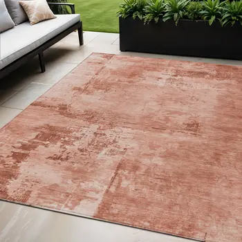 5' X 8' Crimson And Ivory Abstract Washable Indoor Outdoor Area Rug