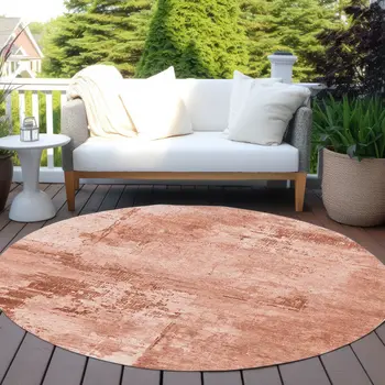 8' Crimson And Ivory Round Abstract Washable Indoor Outdoor Area Rug