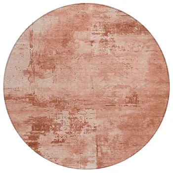 8' Crimson And Ivory Round Abstract Washable Indoor Outdoor Area Rug