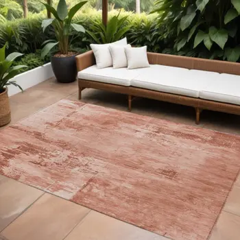 8' X 10' Crimson And Ivory Abstract Washable Indoor Outdoor Area Rug