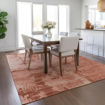 9' X 12' Crimson And Ivory Abstract Washable Indoor Outdoor Area Rug