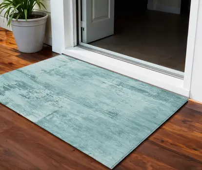 3' X 5' Blue And Ivory Abstract Washable Indoor Outdoor Area Rug