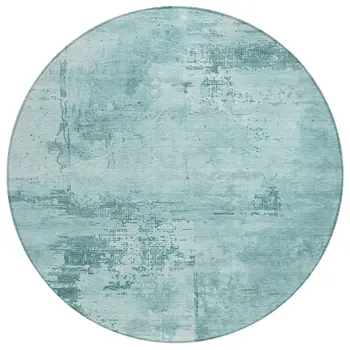 8' Blue And Ivory Round Abstract Washable Indoor Outdoor Area Rug