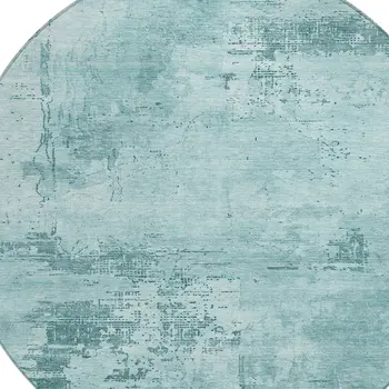 8' Blue And Ivory Round Abstract Washable Indoor Outdoor Area Rug