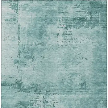 3' X 5' Teal Blue And Ivory Abstract Washable Indoor Outdoor Area Rug