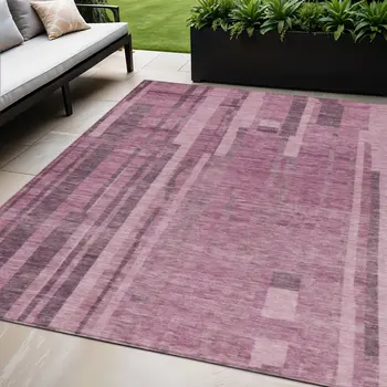 5' X 8' Blush And Brown Striped Washable Indoor Outdoor Area Rug