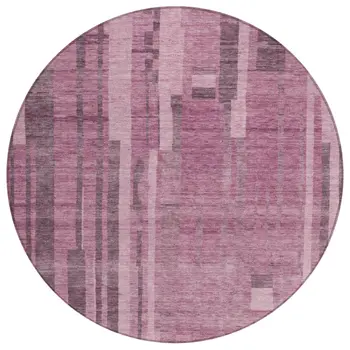 8' Blush And Brown Round Striped Washable Indoor Outdoor Area Rug