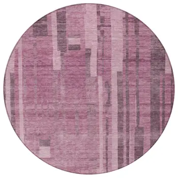 8' Blush And Brown Round Striped Washable Indoor Outdoor Area Rug