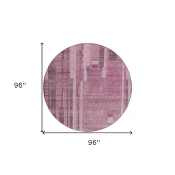 8' Blush And Brown Round Striped Washable Indoor Outdoor Area Rug