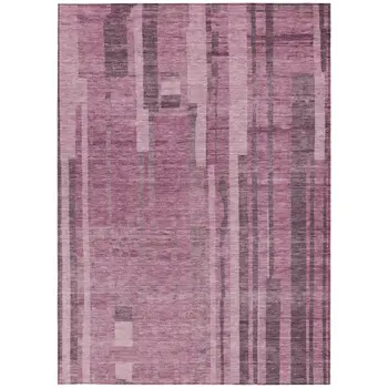 8' X 10' Blush And Brown Striped Washable Indoor Outdoor Area Rug