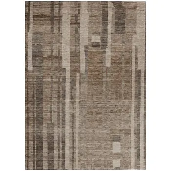 10' X 14' Brown And Beige Striped Washable Indoor Outdoor Area Rug