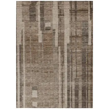 10' X 14' Brown And Beige Striped Washable Indoor Outdoor Area Rug