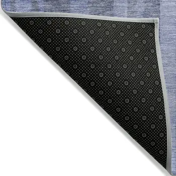 9' X 12' Denim Blue And Charcoal Striped Washable Indoor Outdoor Area Rug