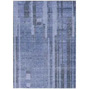 10' X 14' Denim Blue And Charcoal Striped Washable Indoor Outdoor Area Rug