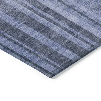 10' X 14' Denim Blue And Charcoal Striped Washable Indoor Outdoor Area Rug