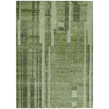 3' X 5' Green And Gray Striped Washable Indoor Outdoor Area Rug