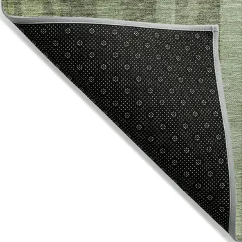 3' X 5' Green And Gray Striped Washable Indoor Outdoor Area Rug
