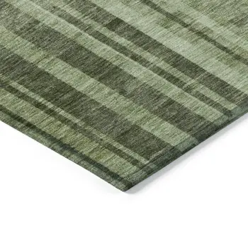 8' X 10' Green And Gray Striped Washable Indoor Outdoor Area Rug