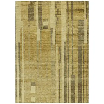3' X 5' Gold And Dark Brown Striped Washable Indoor Outdoor Area Rug