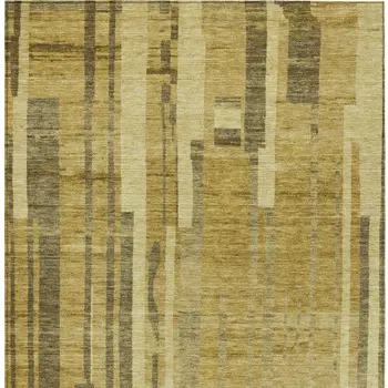 5' X 8' Gold And Dark Brown Striped Washable Indoor Outdoor Area Rug